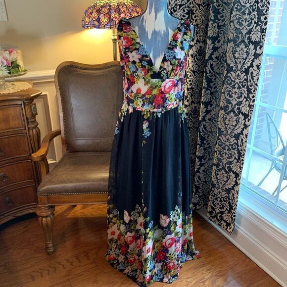Ever Pretty black floral formal V neck dress See MEASUREMENTS - Picture 1 of 14
